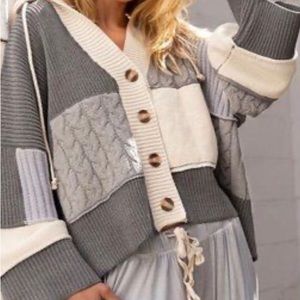 POL Colorblock Patchwork Hooded Sweater Cardigan